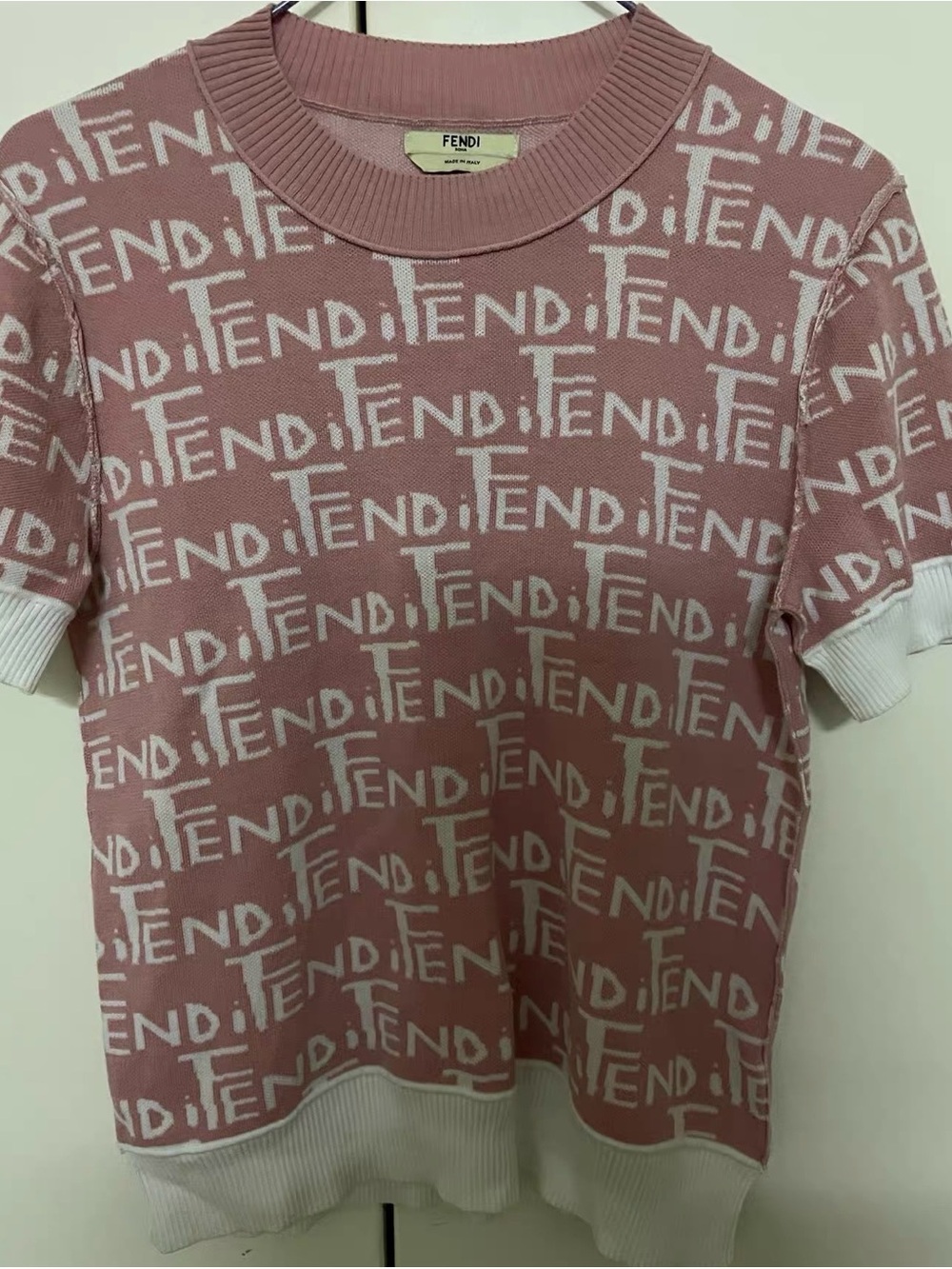 Fendi Pink and White Logo Knit Tee
